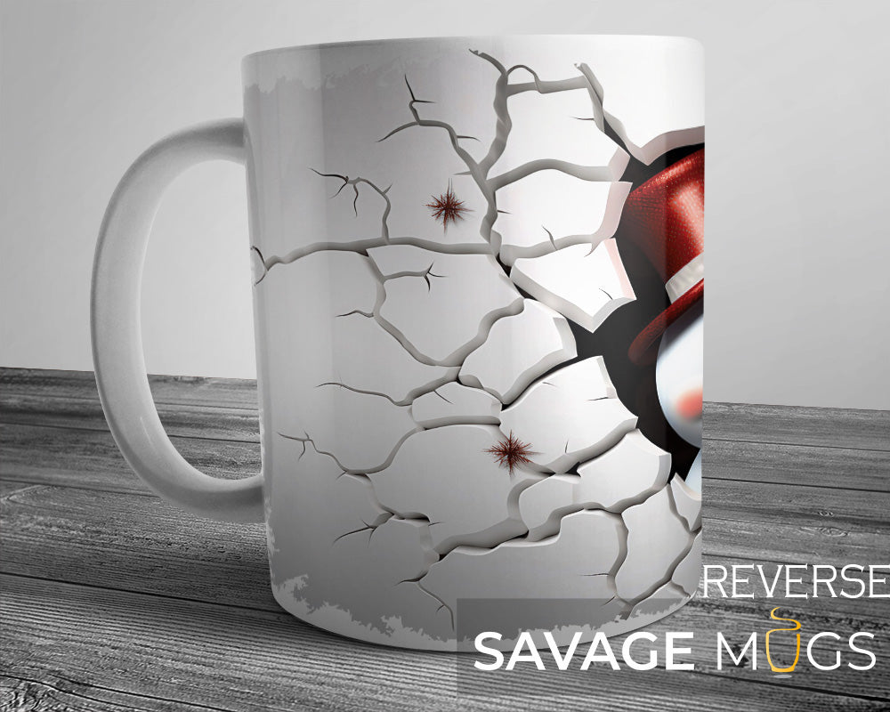 3D Snowman Breaking Wall Christmas Mug