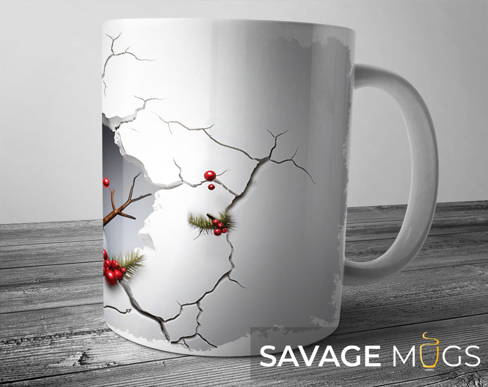 3D Snowman Breaking Wall Christmas Mug