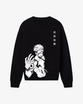 Black anime sweatshirt featuring minimalist white character design with Japanese vertical text and dark aesthetic