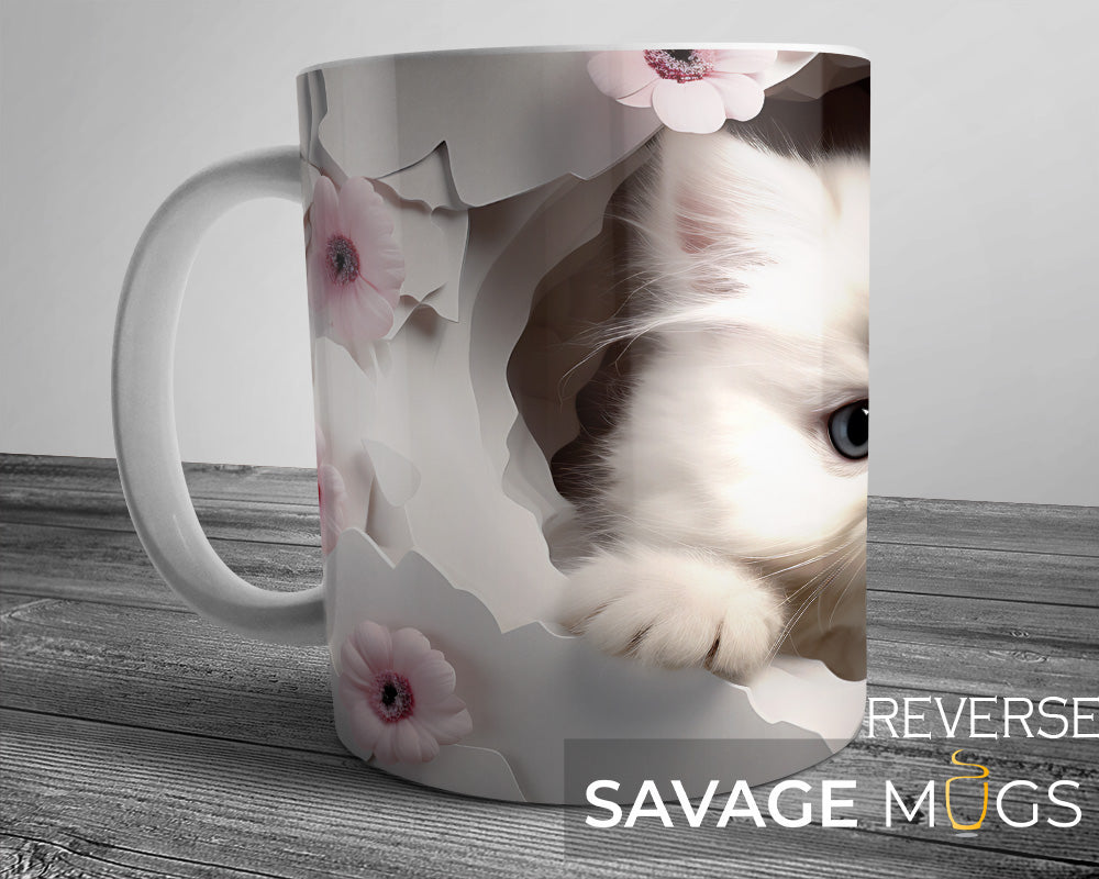 3D Cute Kitten Floral Mug