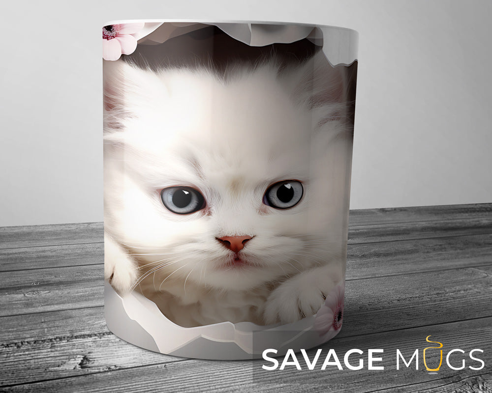 3D Cute Kitten Floral Mug