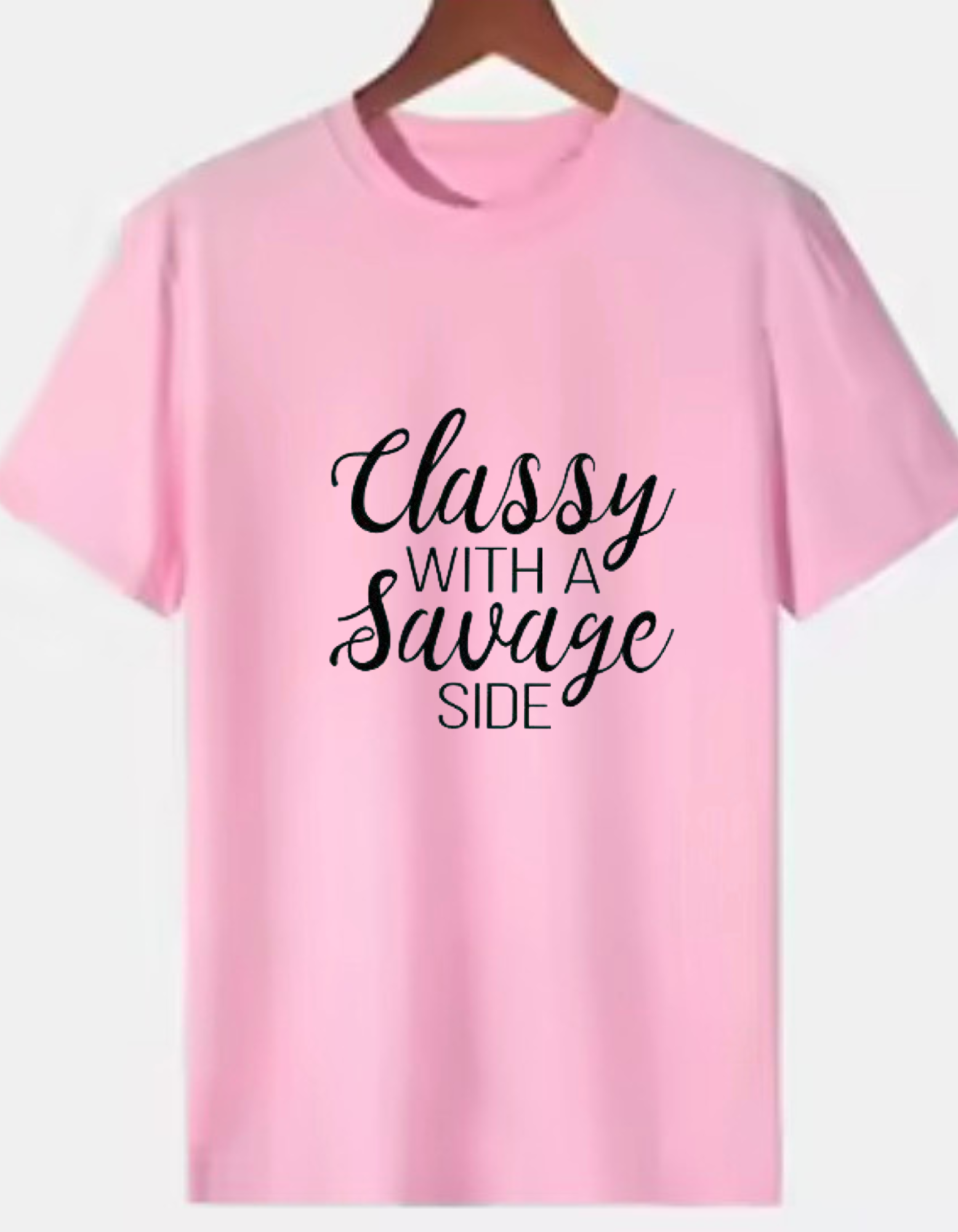 Pink 220 GSM cotton t-shirt with classy and savage quote design