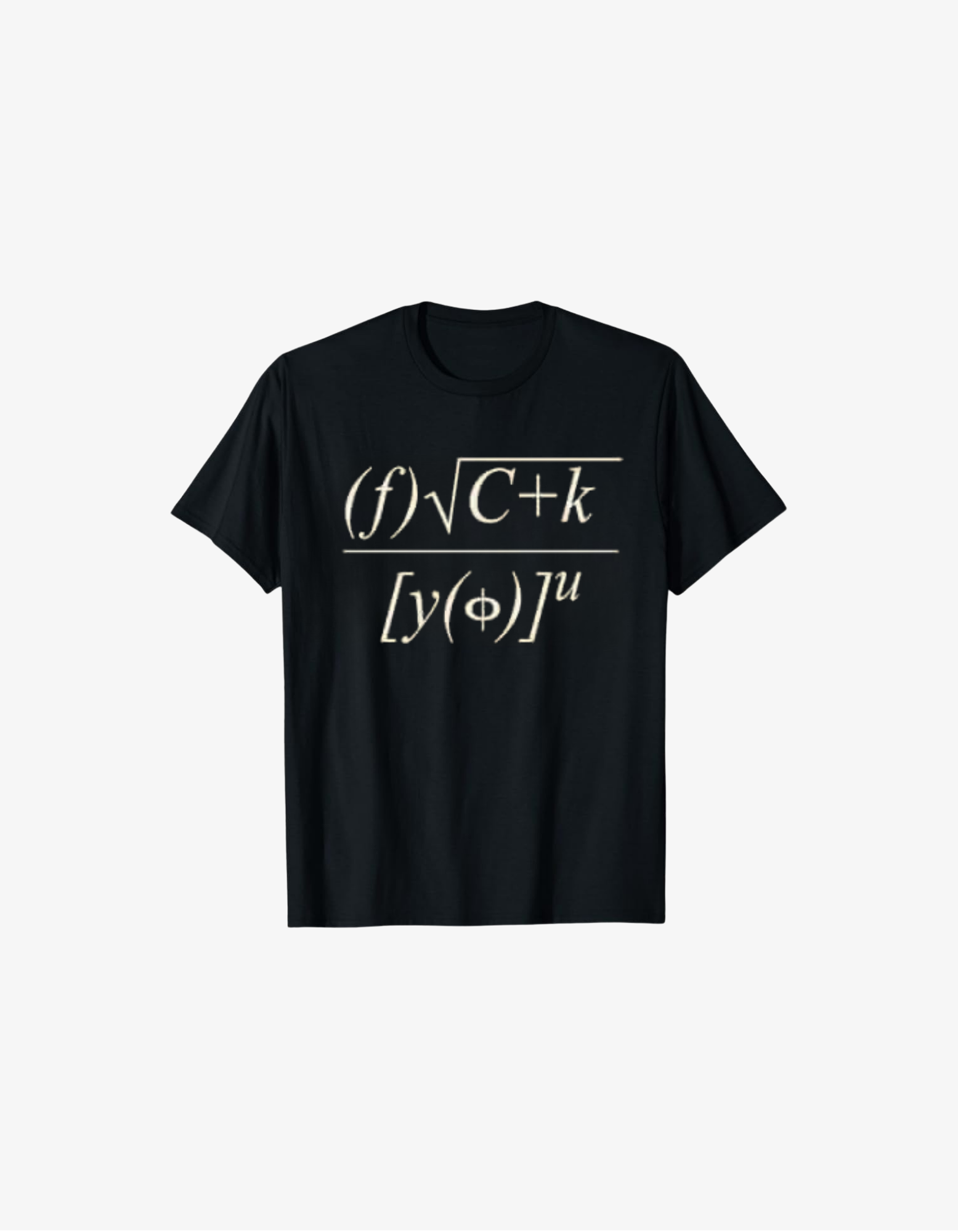 Black T-shirt with mathematical equation graphic that forms a hidden funny message for nerd humor lovers