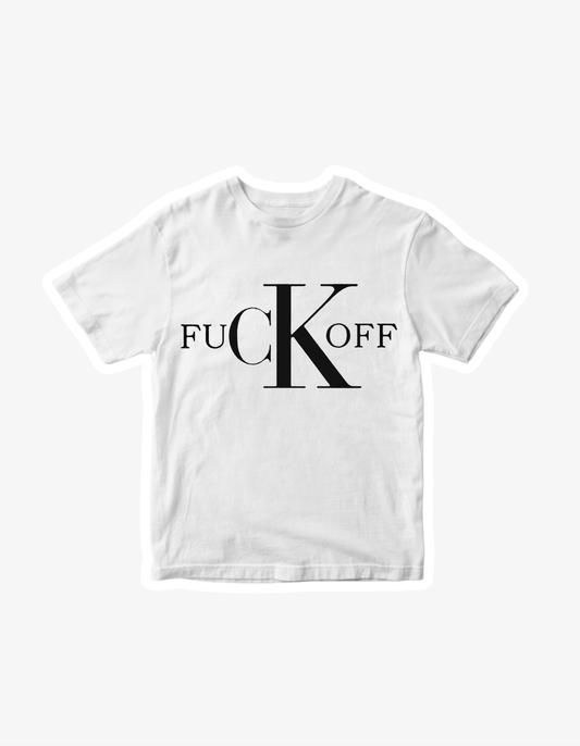 White 300 GSM boxy fit T-shirt with FuCK Off minimalist savage quote typography graphic design