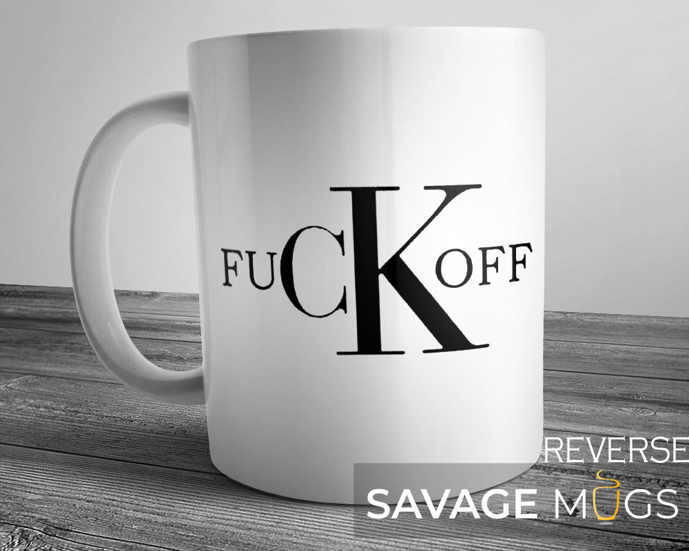 White ceramic mug with bold typography design spelling out a sarcastic phrase