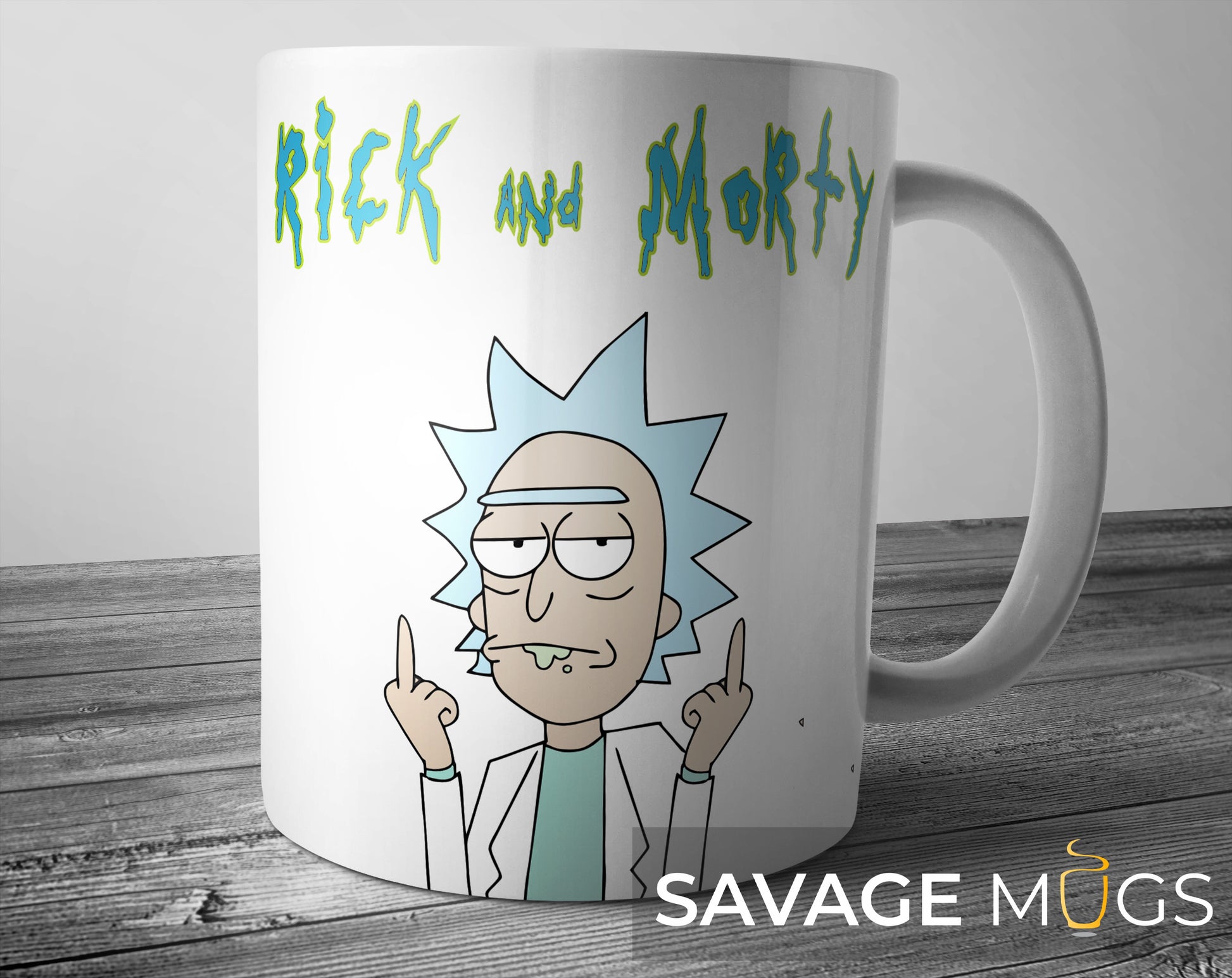 White ceramic mug with sarcastic scientist cartoon character design