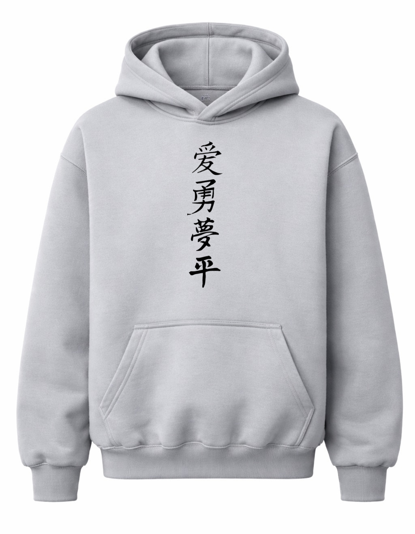 Grey hoodie featuring Itachi Uchiha anime design with Sharingan eye and Japanese kanji on front
