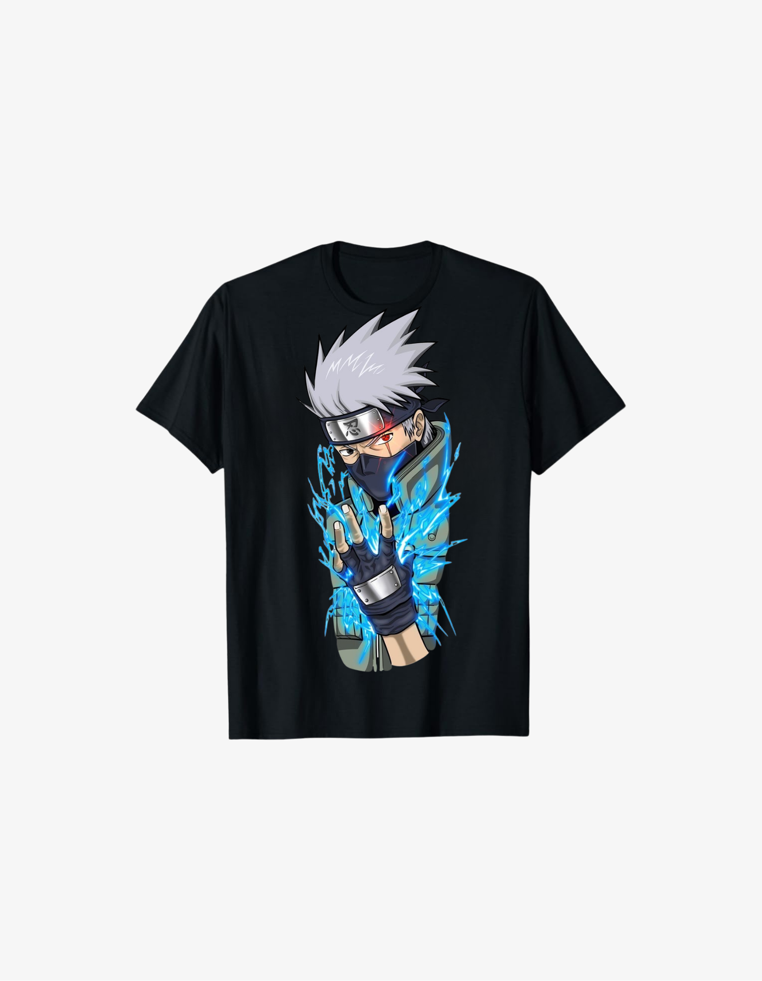 Black anime T-shirt featuring lightning ninja warrior graphic with electric energy effects