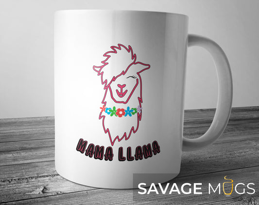 White ceramic mug with cute llama illustration and Mama Llama text design