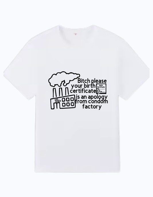 White 180 GSM cotton t-shirt with bold savage quote graphic design