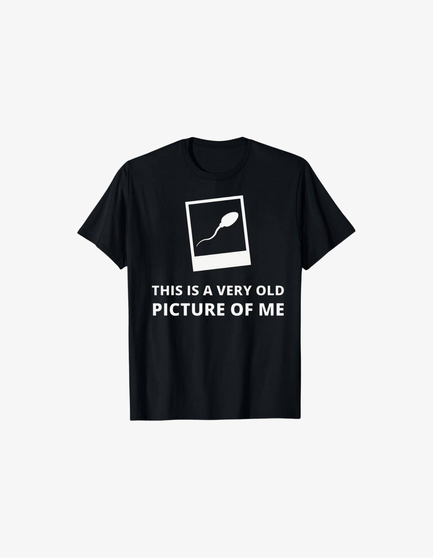 Black T-shirt with humorous graphic showing framed image and text saying This Is A Very Old Picture Of Me